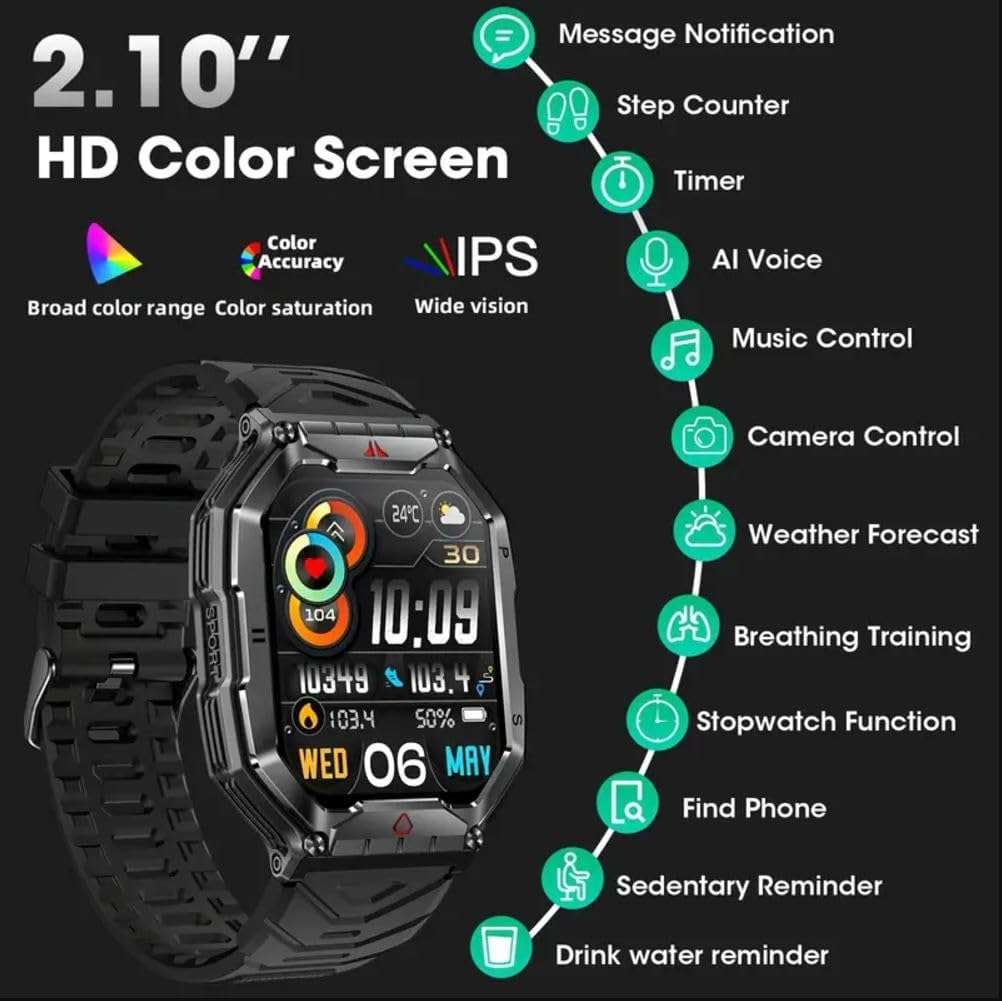 Sports Smart Watch, Ultra Clear, Large Screen, Long Life Battery(Comes with an additional Strap)