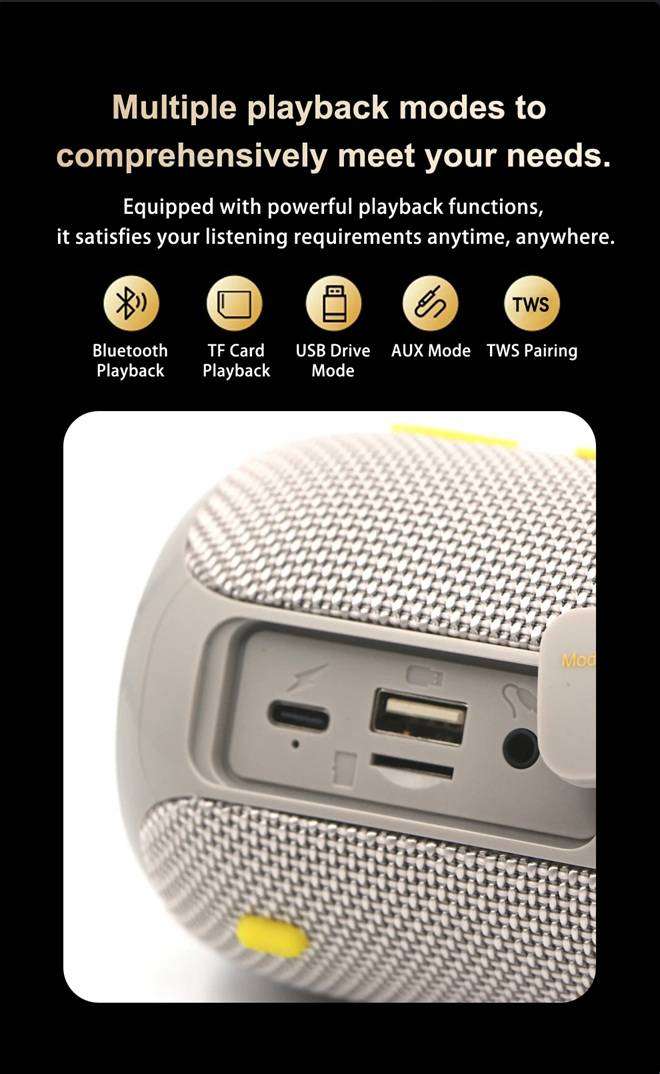 TWS Portable Wireless Bluetooth 5.3 Speaker HiFi-Grade Sound Quality With Powerful Bass