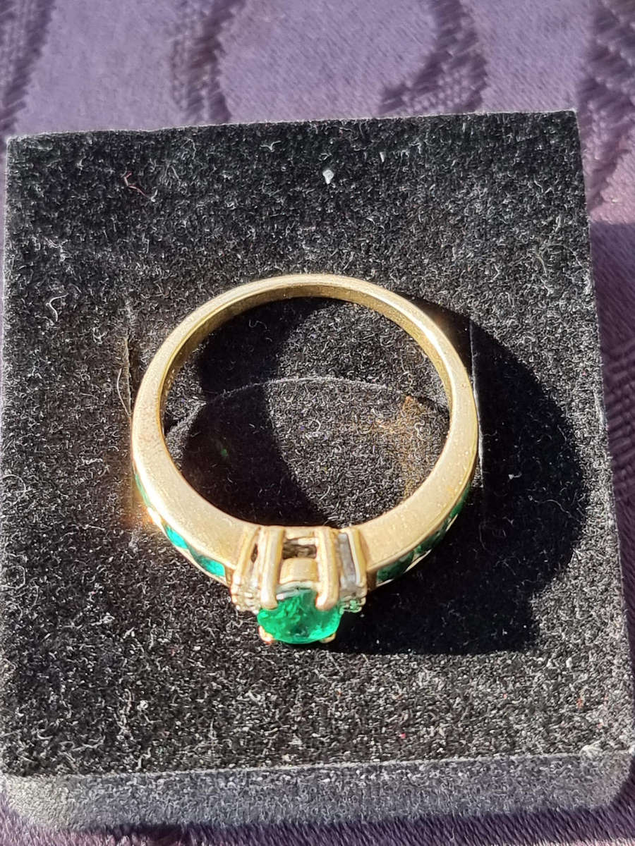 "GENUINE" Emerald and Diamond Dress Ring Set in 9CT Yellow Gold (Genuine Gold)