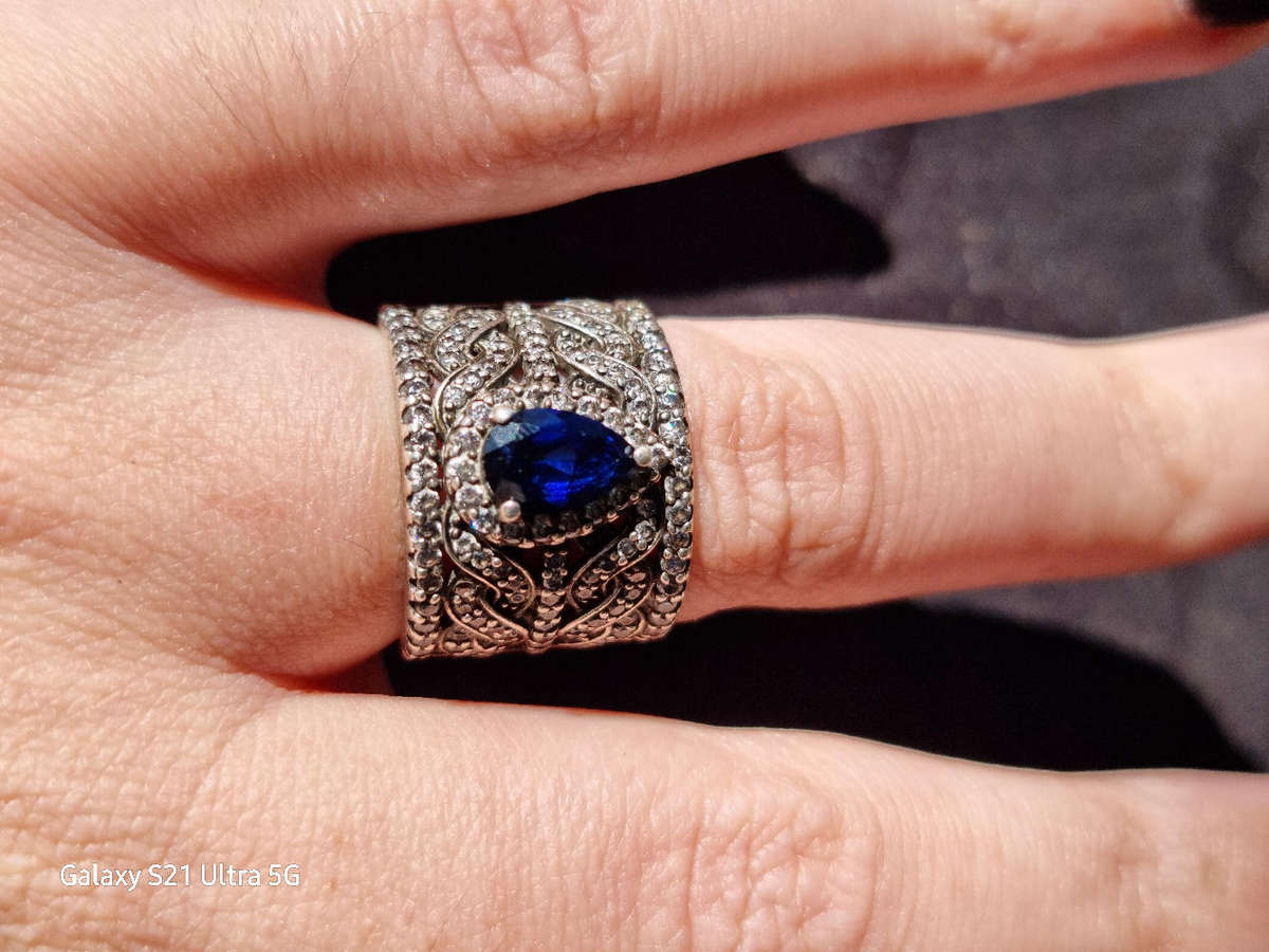 Blue Teardrop 925 Silver Ring