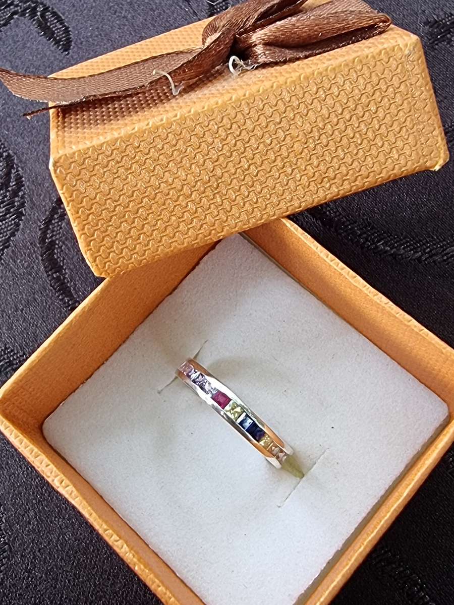 Multicolored 925 Sterling Silver Eternity Ring. ( Genuine Silver. )
