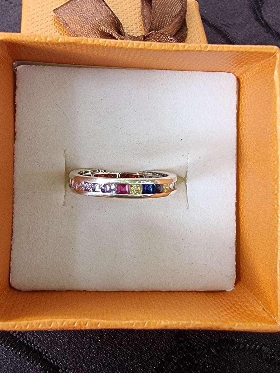Multicolored 925 Sterling Silver Eternity Ring. ( Genuine Silver. )