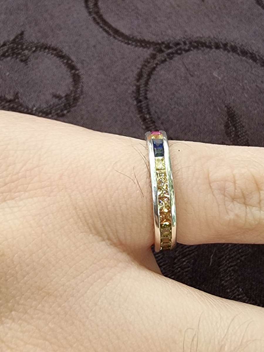 Multicolored 925 Sterling Silver Eternity Ring. ( Genuine Silver. )