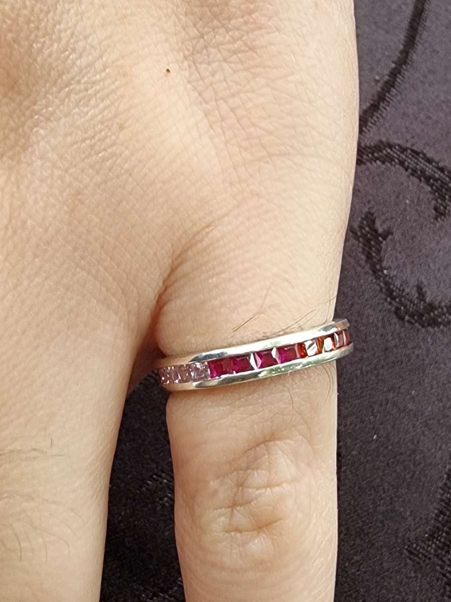 Multicolored 925 Sterling Silver Eternity Ring. ( Genuine Silver. )