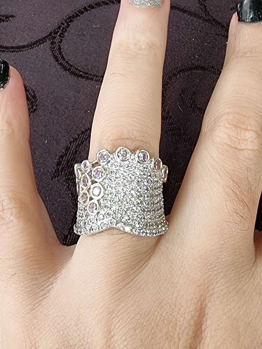 Pink and White CZ Designer 925 Sterling Silver Ring. ( Genuine Silver. )