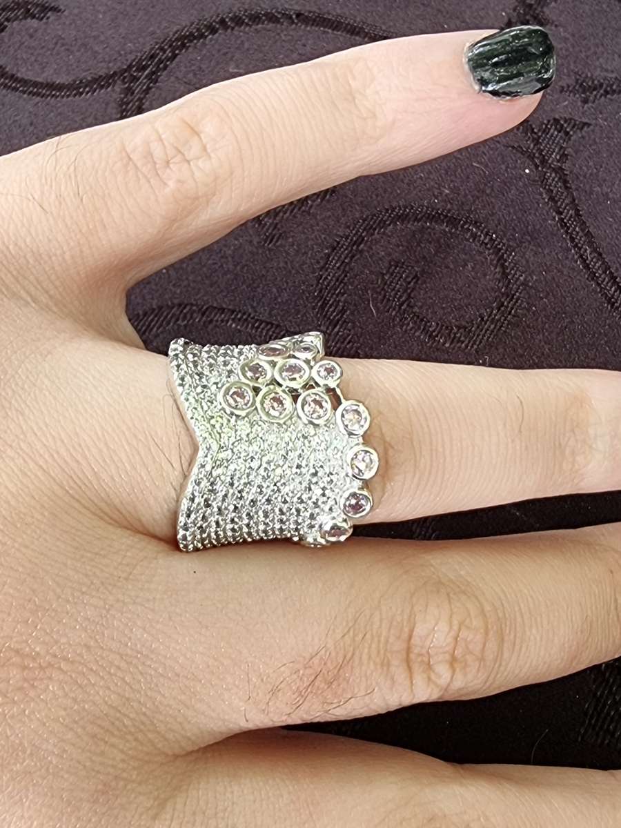 Pink and White CZ Designer 925 Sterling Silver Ring. ( Genuine Silver. )
