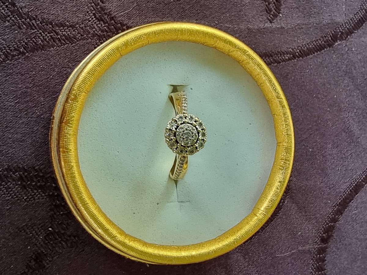 Diamond Cluster Engagement 9CT Yellow Gold Ring.( Genuine Gold)