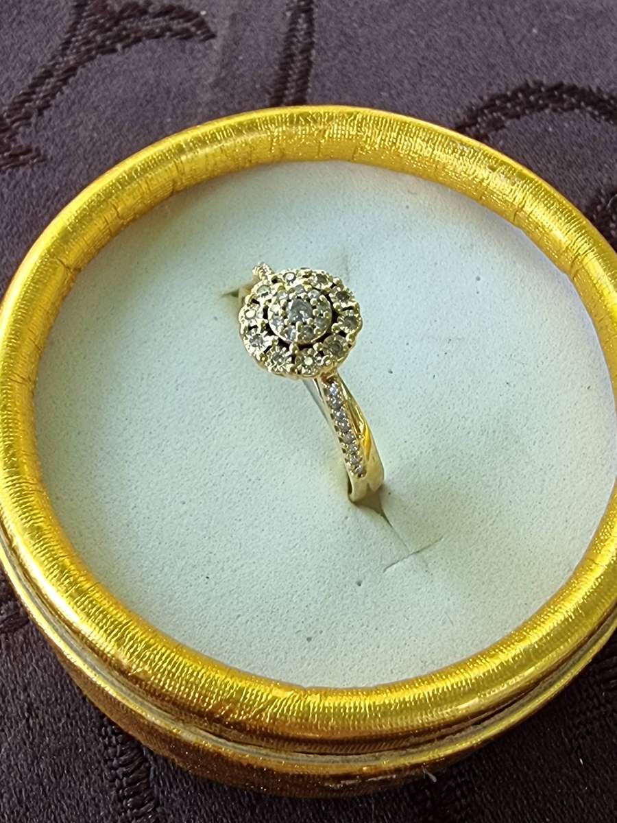 Diamond Cluster Engagement 9CT Yellow Gold Ring.( Genuine Gold)