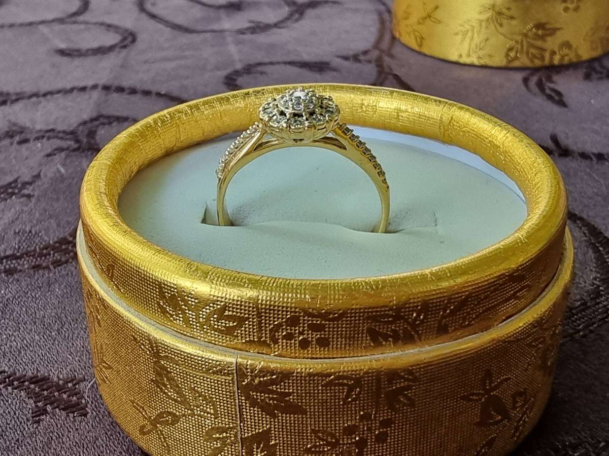 Diamond Cluster Engagement 9CT Yellow Gold Ring.( Genuine Gold)