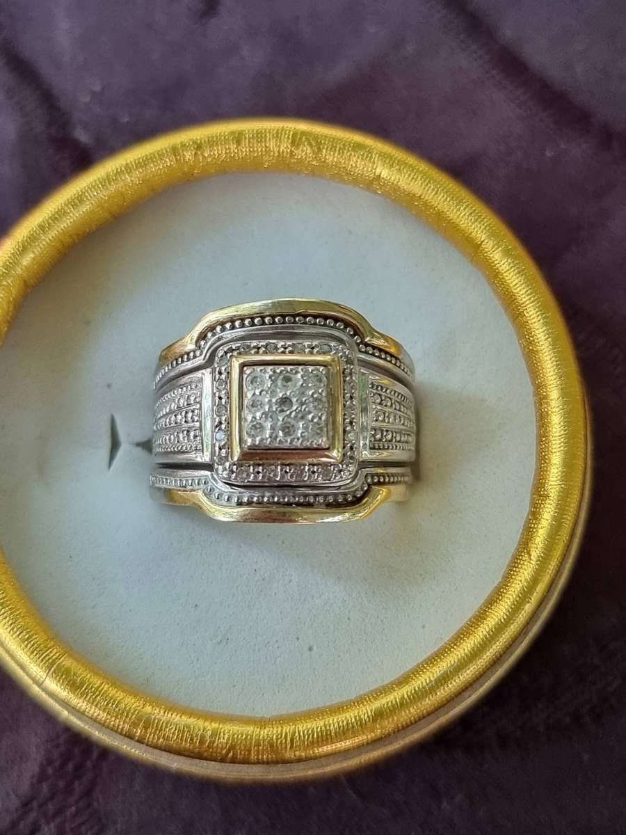 Gold & Silver Combination Opulence Ring,  Set With 1 Carat White Sapphires \Genuine Gold and Silver,