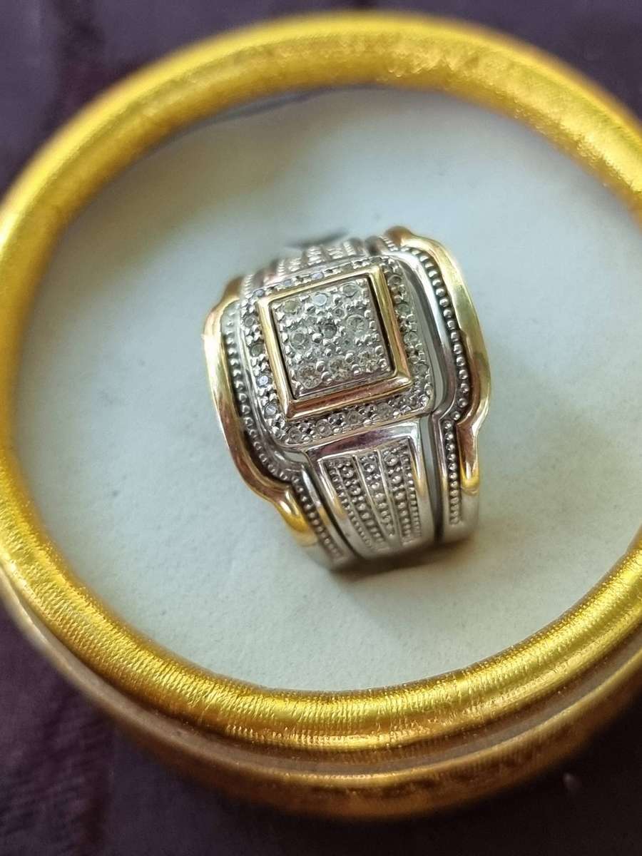 Gold & Silver Combination Opulence Ring,  Set With 1 Carat White Sapphires \Genuine Gold and Silver,