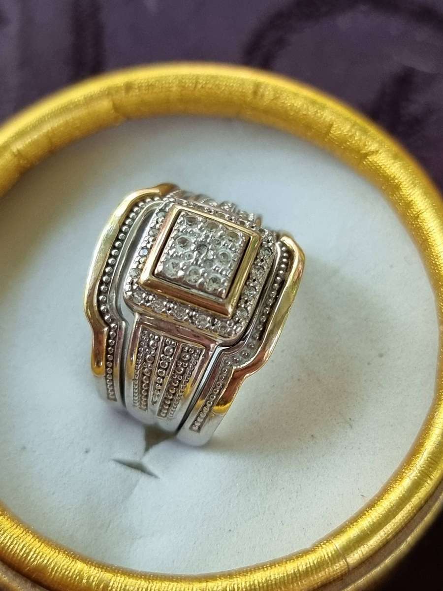 Gold & Silver Combination Opulence Ring,  Set With 1 Carat White Sapphires \Genuine Gold and Silver,