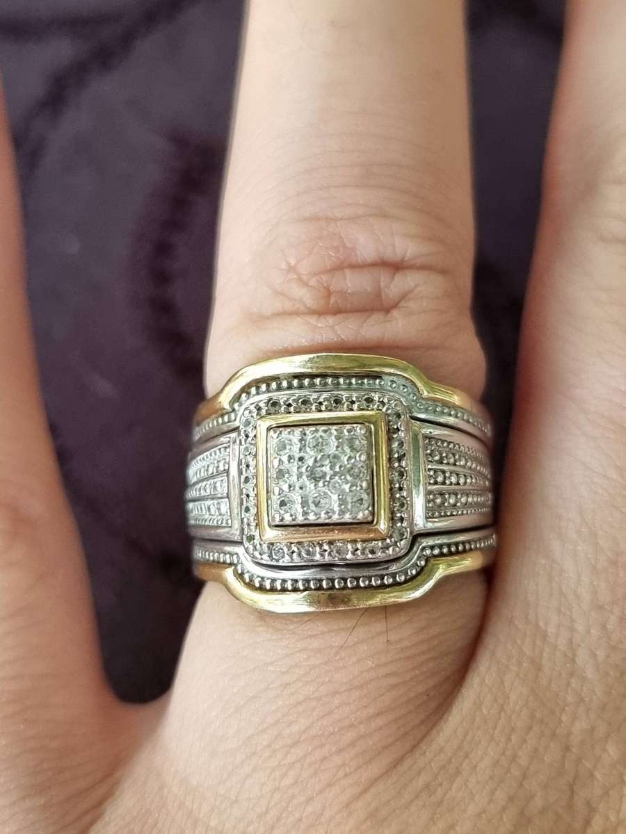 Gold & Silver Combination Opulence Ring,  Set With 1 Carat White Sapphires \Genuine Gold and Silver,