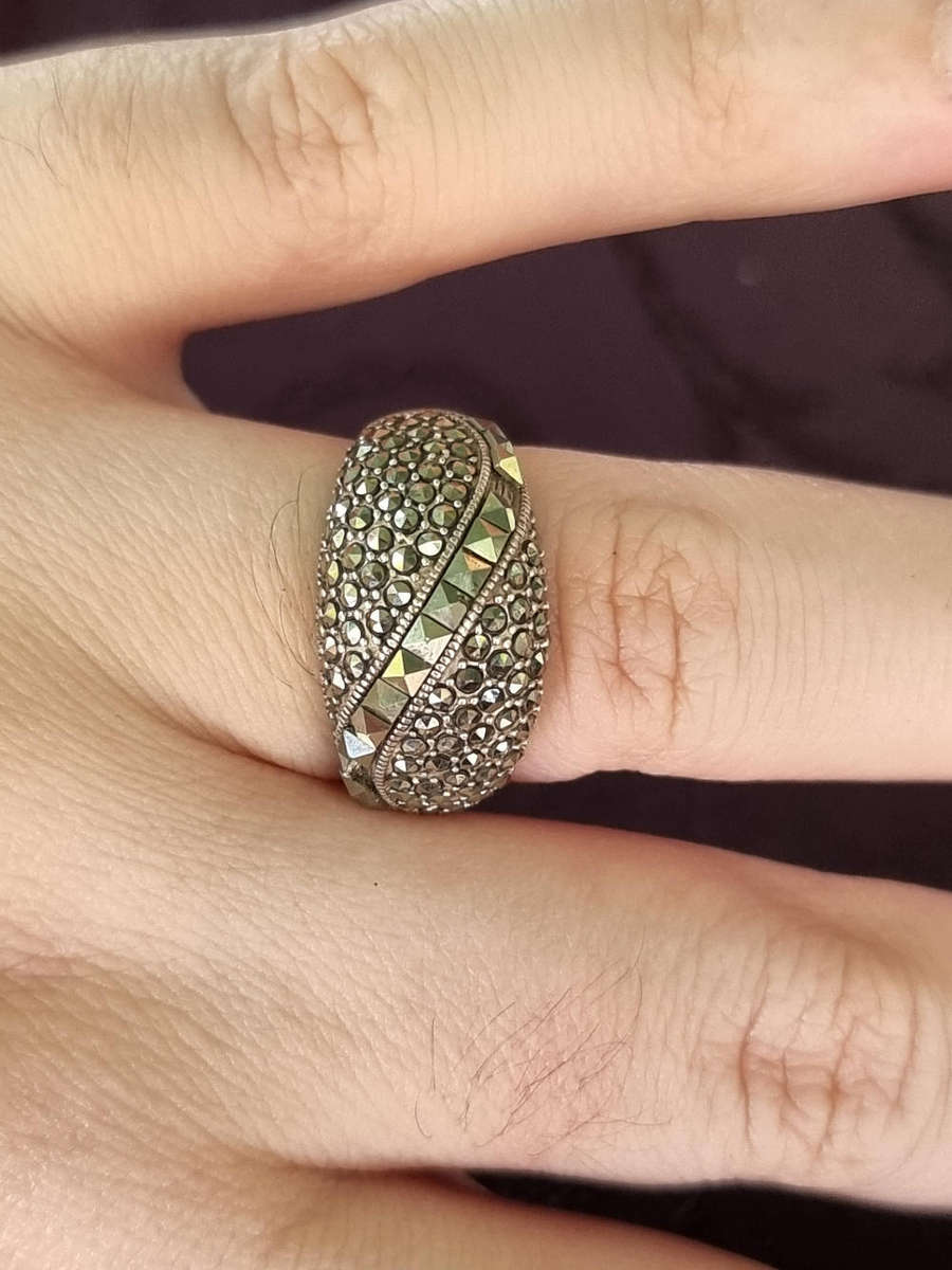 Marcasite Dome 925 Sterling Silver Ring.  ( Genuine Silver. )
