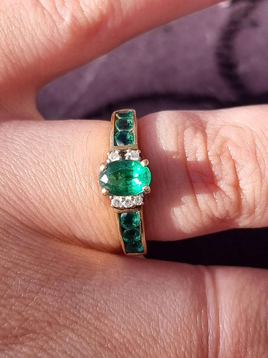 "GENUINE" Emerald and Diamond Dress Ring Set in 9CT Yellow Gold (Genuine Gold)