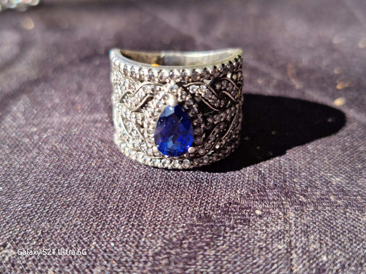 Blue Teardrop 925 Silver Ring