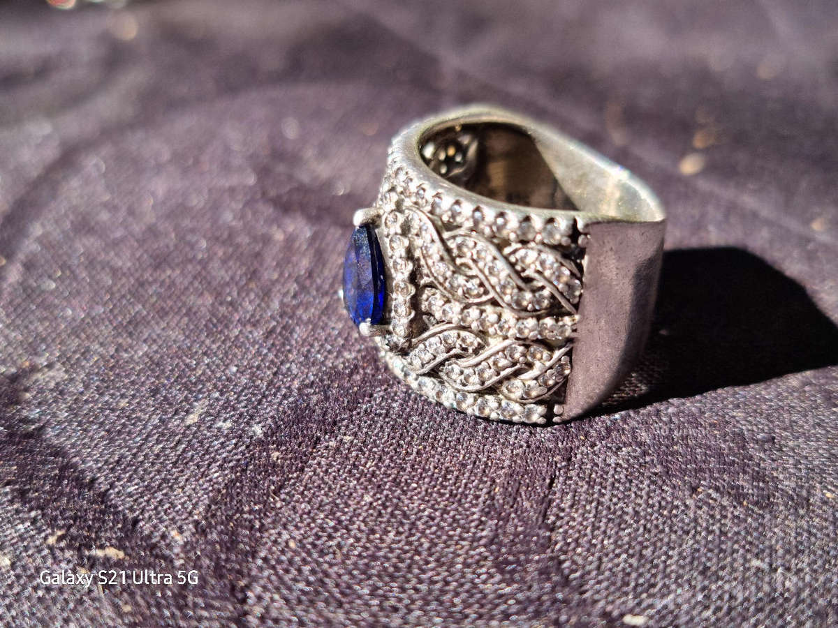 Blue Teardrop 925 Silver Ring
