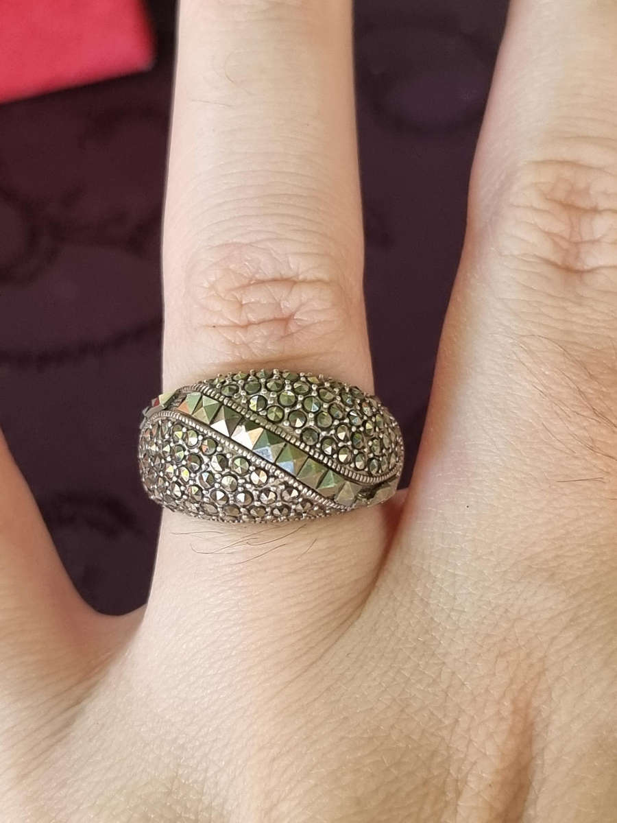 Marcasite Dome 925 Sterling Silver Ring.  ( Genuine Silver. )