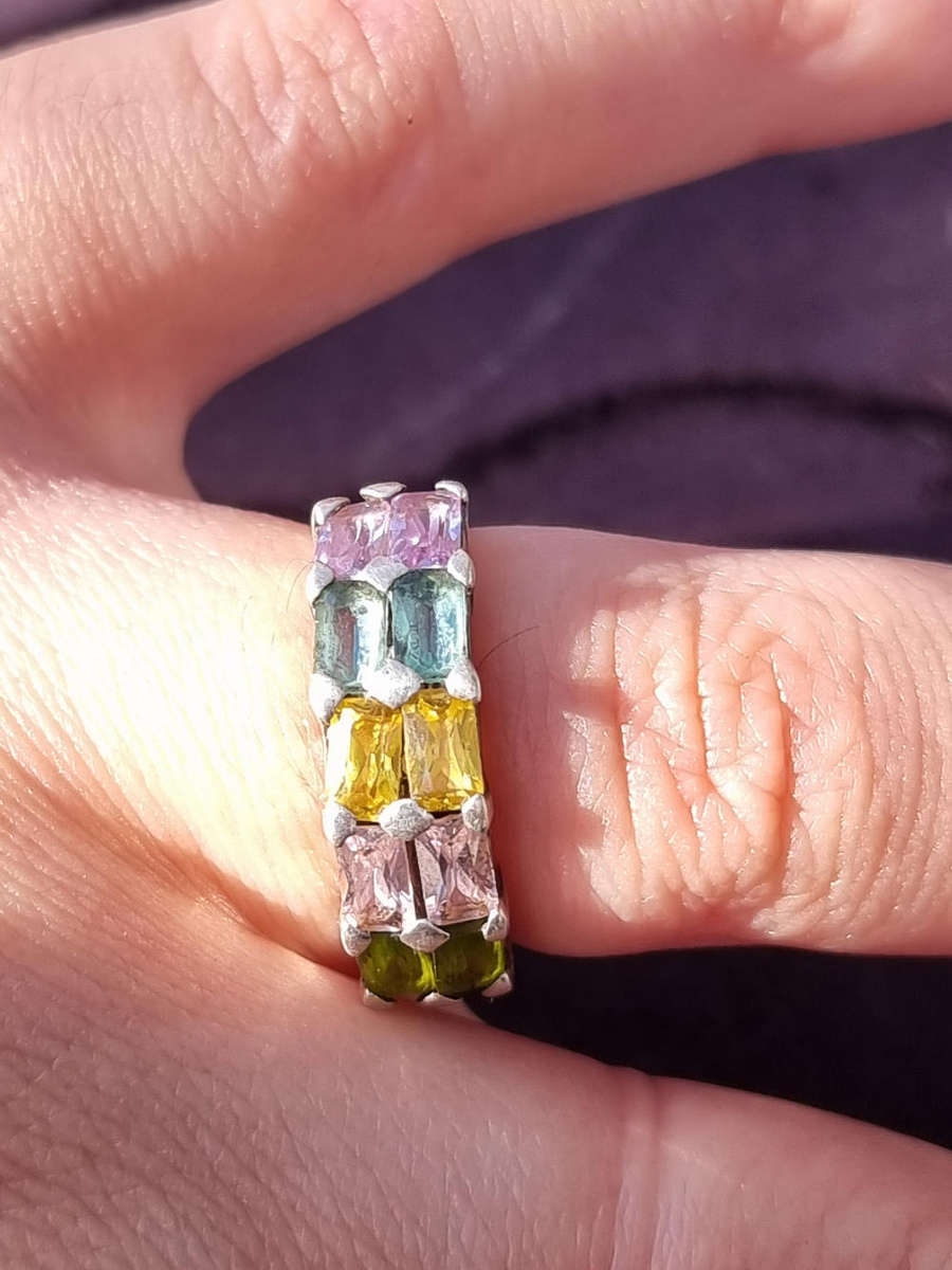Multi Color "GENUINE GEMSTONRS" 925 Sterling Ring. ( Genuine Silver.)