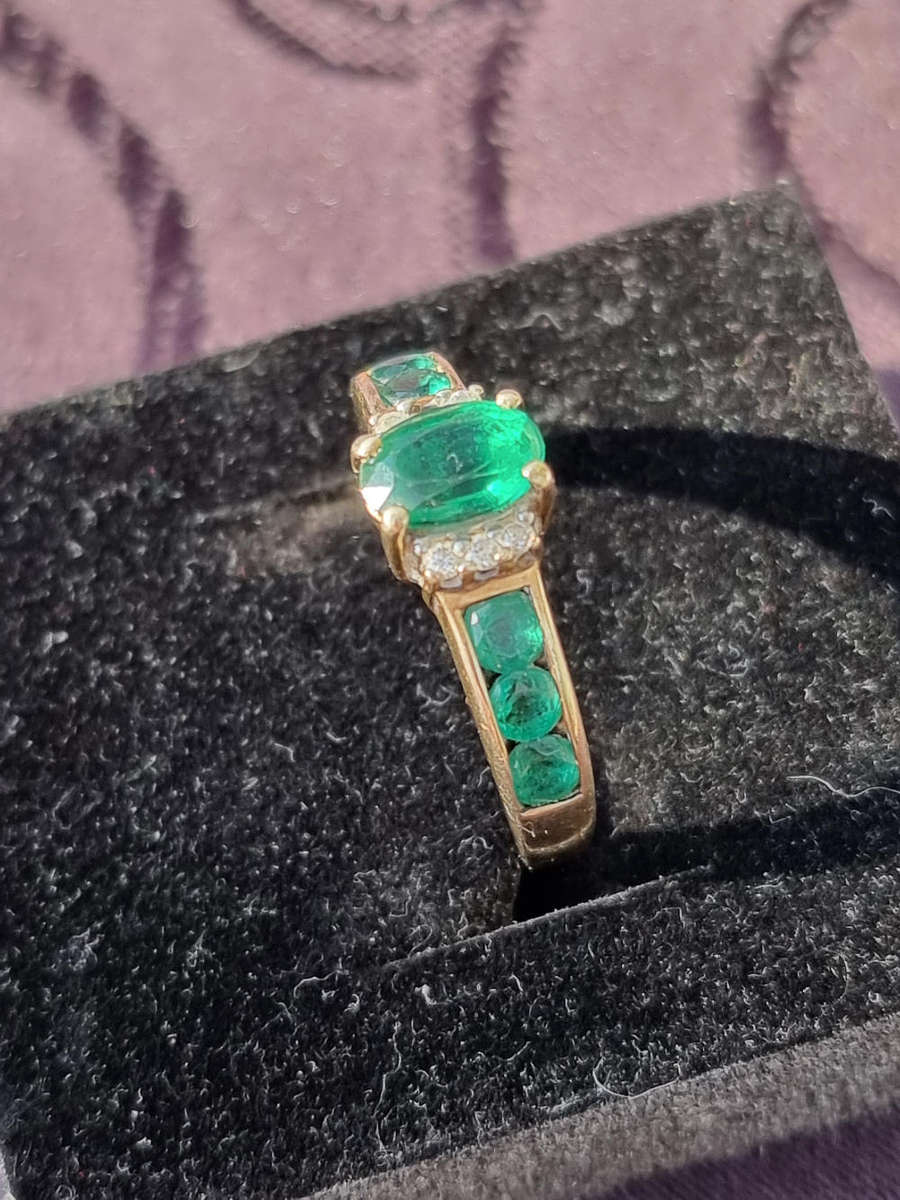 "GENUINE" Emerald and Diamond Dress Ring Set in 9CT Yellow Gold (Genuine Gold)