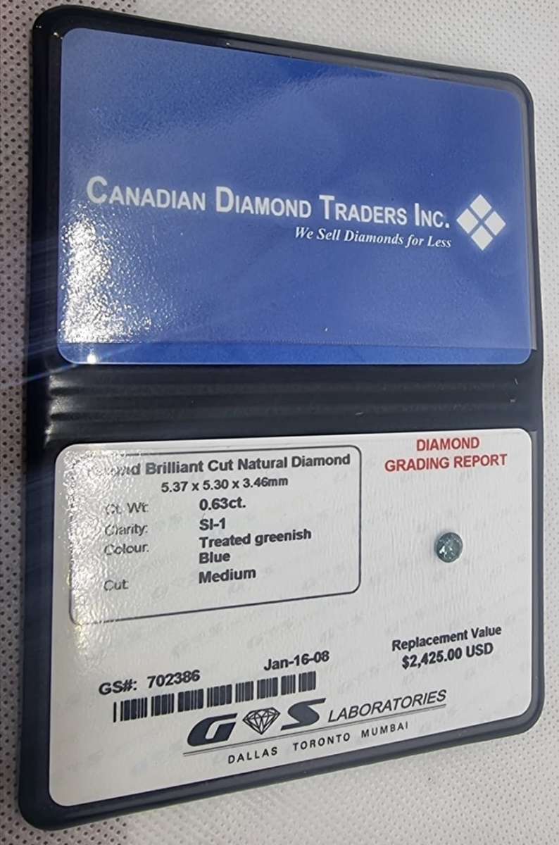 Natural  Diamond "Certified Fancy" Green/Blue Diamond Round Brilliant Cut