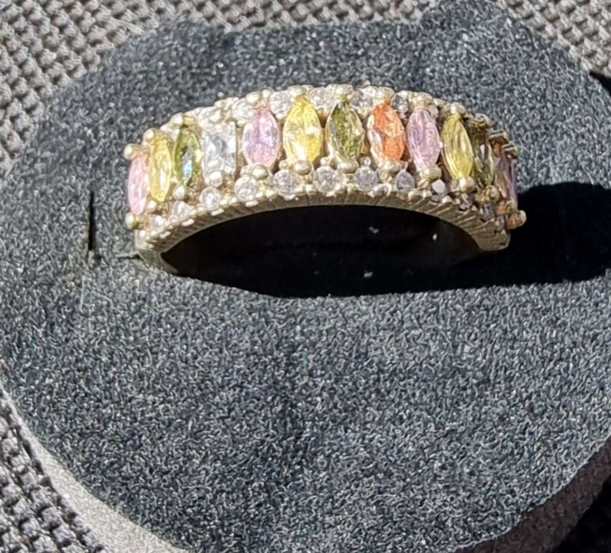 Multi Colour CZ 925 Sterling Silver Gold Plated Ring