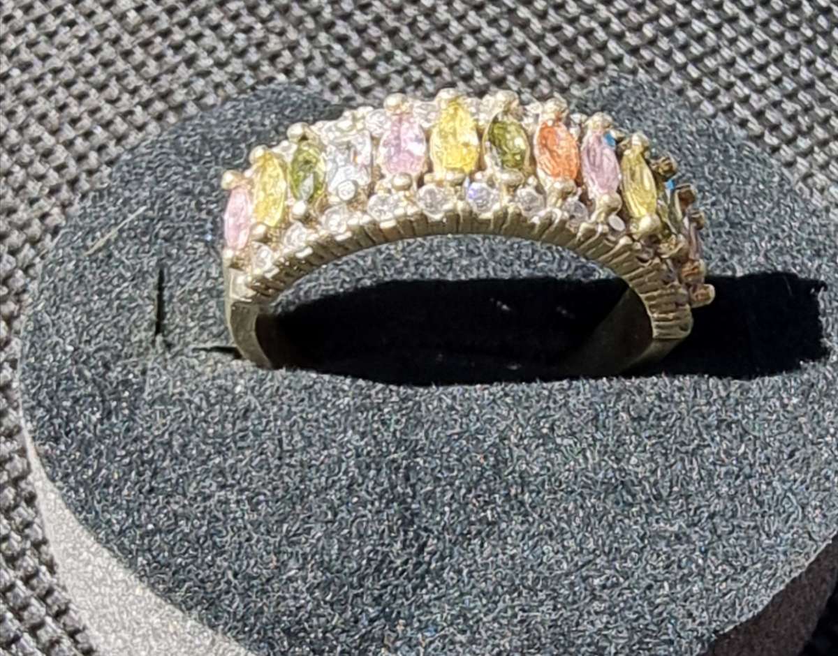 Multi Colour CZ 925 Sterling Silver Gold Plated Ring