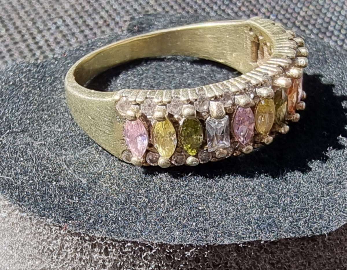 Multi Colour CZ 925 Sterling Silver Gold Plated Ring