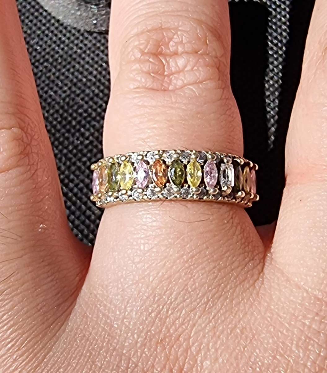 Multi Colour CZ 925 Sterling Silver Gold Plated Ring