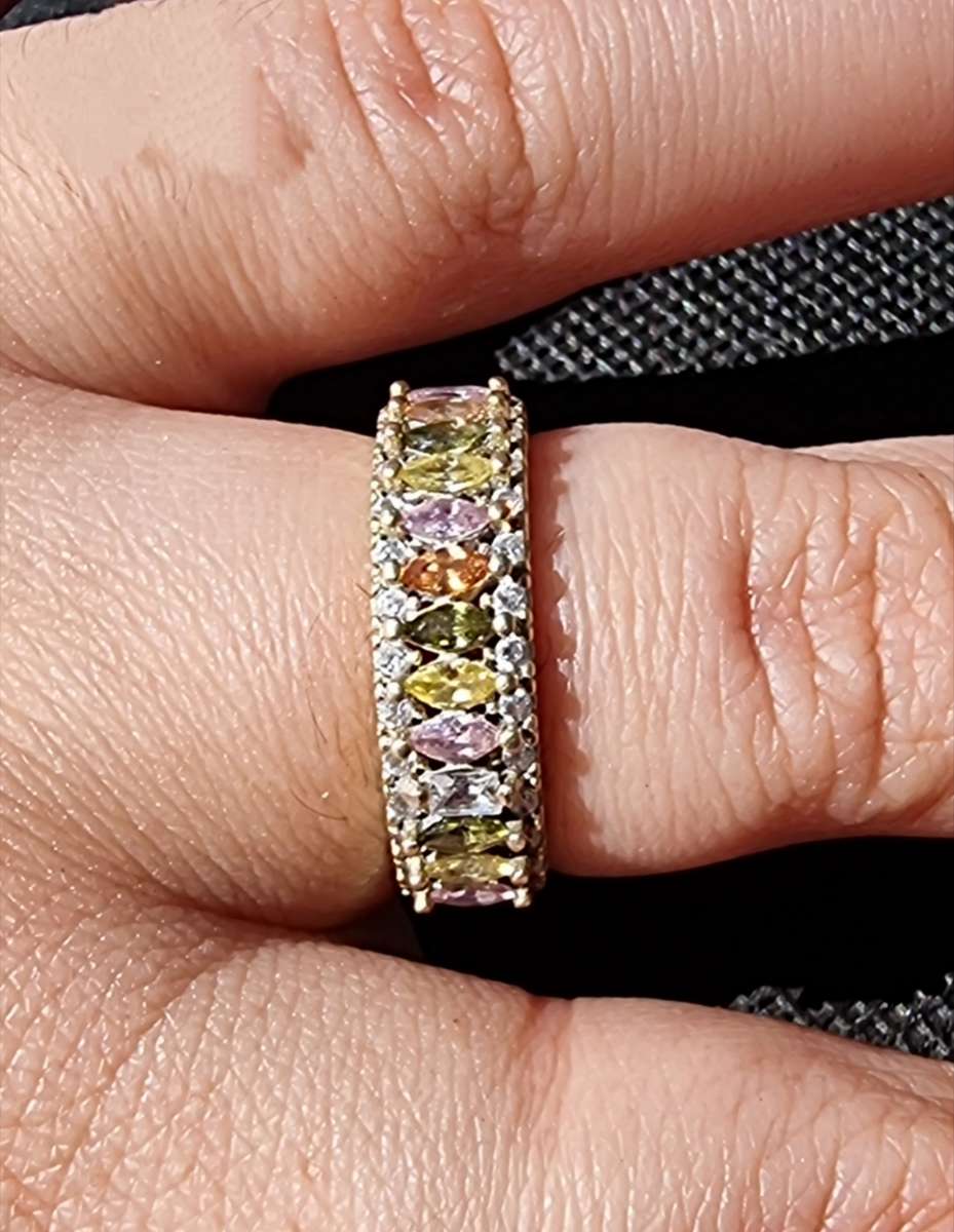 Multi Colour CZ 925 Sterling Silver Gold Plated Ring