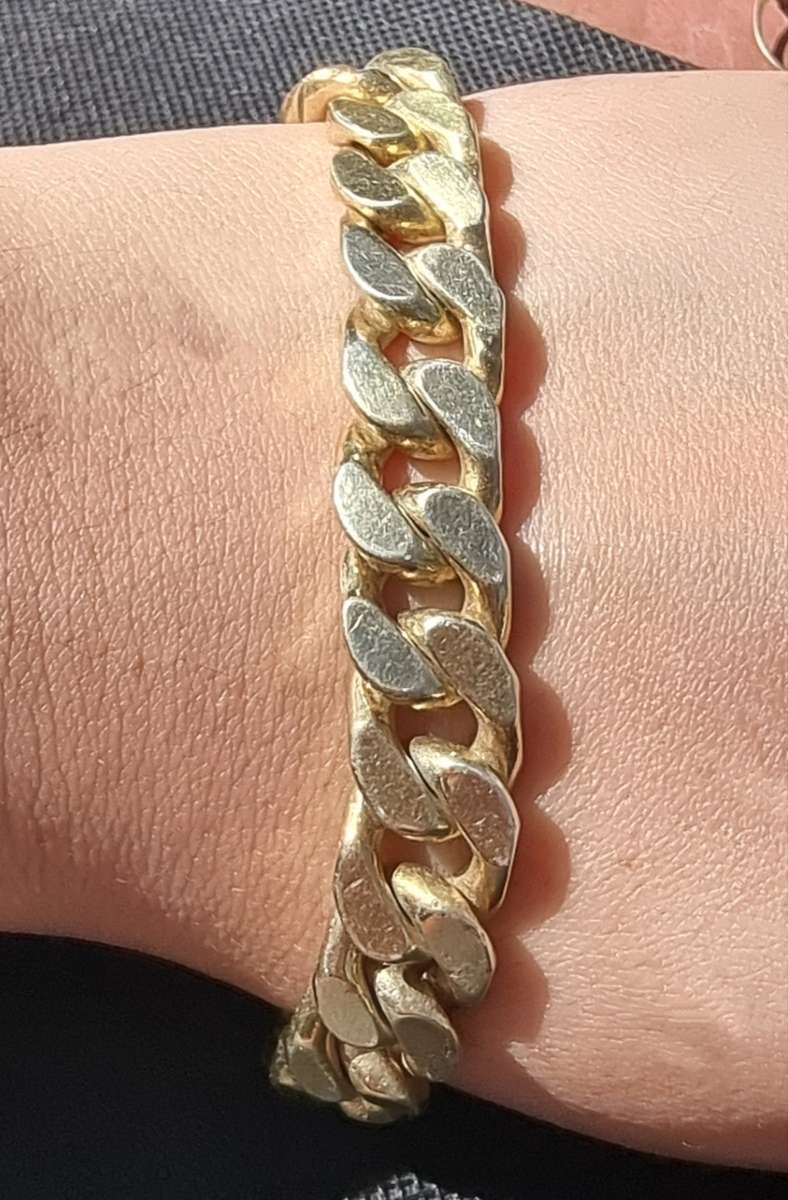 79.50 Grams "HEAVY CHUNKY MENS CURB CHAIN" Set in 925 Sterling Silver / Gold Plated