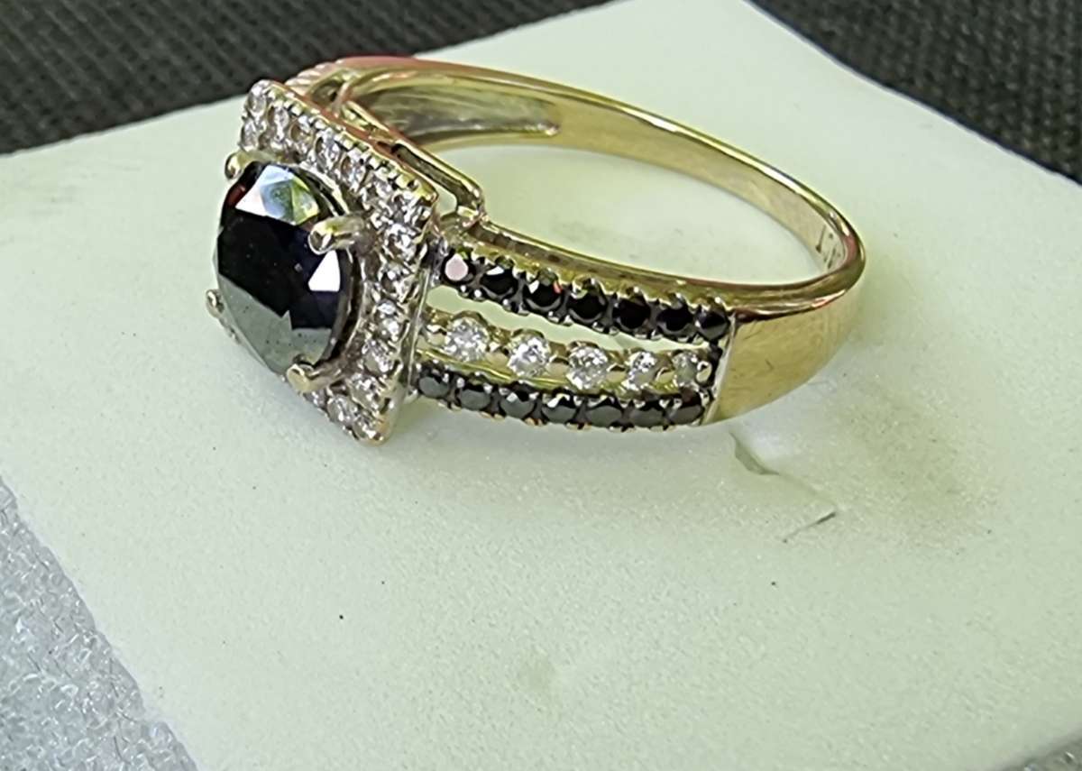 VALUE AT R48.000 / 1.25 Carat "NATURAL BLACK DIAMOND" Engagement Ring, Set In 14CT White Gold.