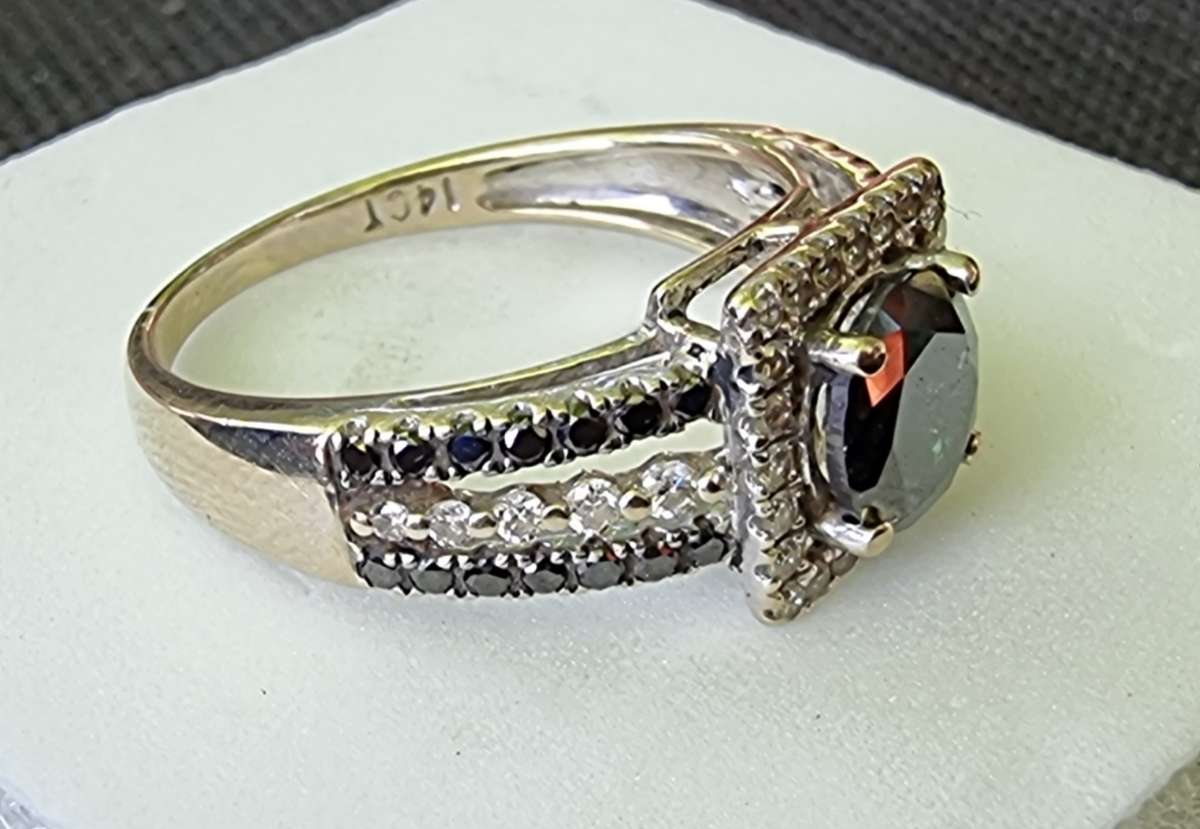 VALUE AT R48.000 / 1.25 Carat "NATURAL BLACK DIAMOND" Engagement Ring, Set In 14CT White Gold.