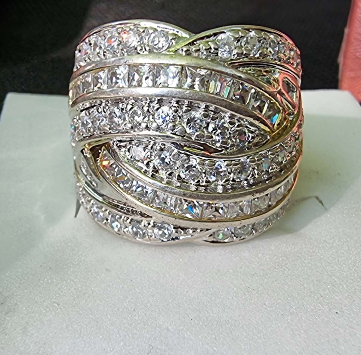 Crossovers Channel CZ 925 Sterling Silver Ring. ( Genuine Silver. )