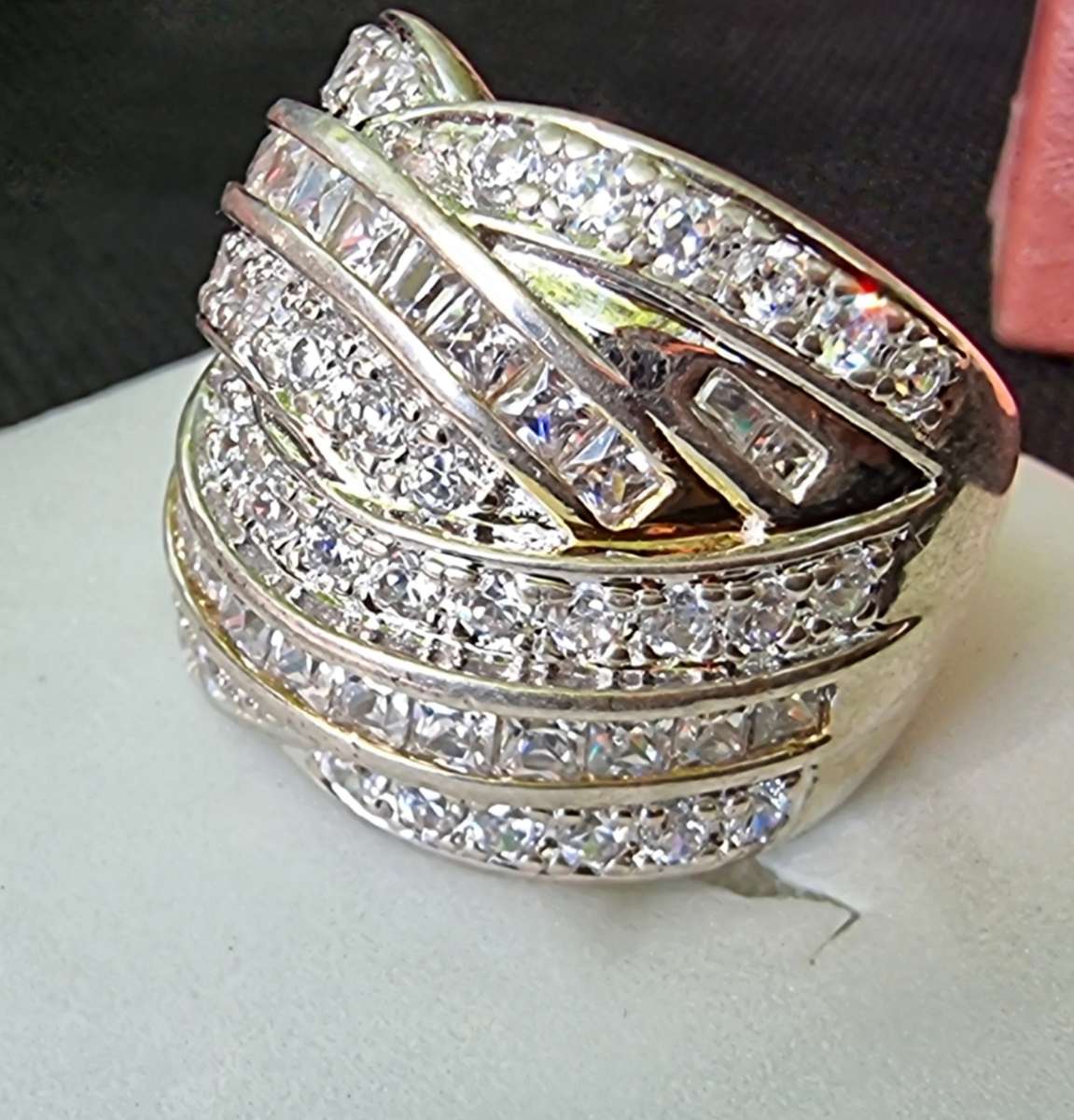 Crossovers Channel CZ 925 Sterling Silver Ring. ( Genuine Silver. )