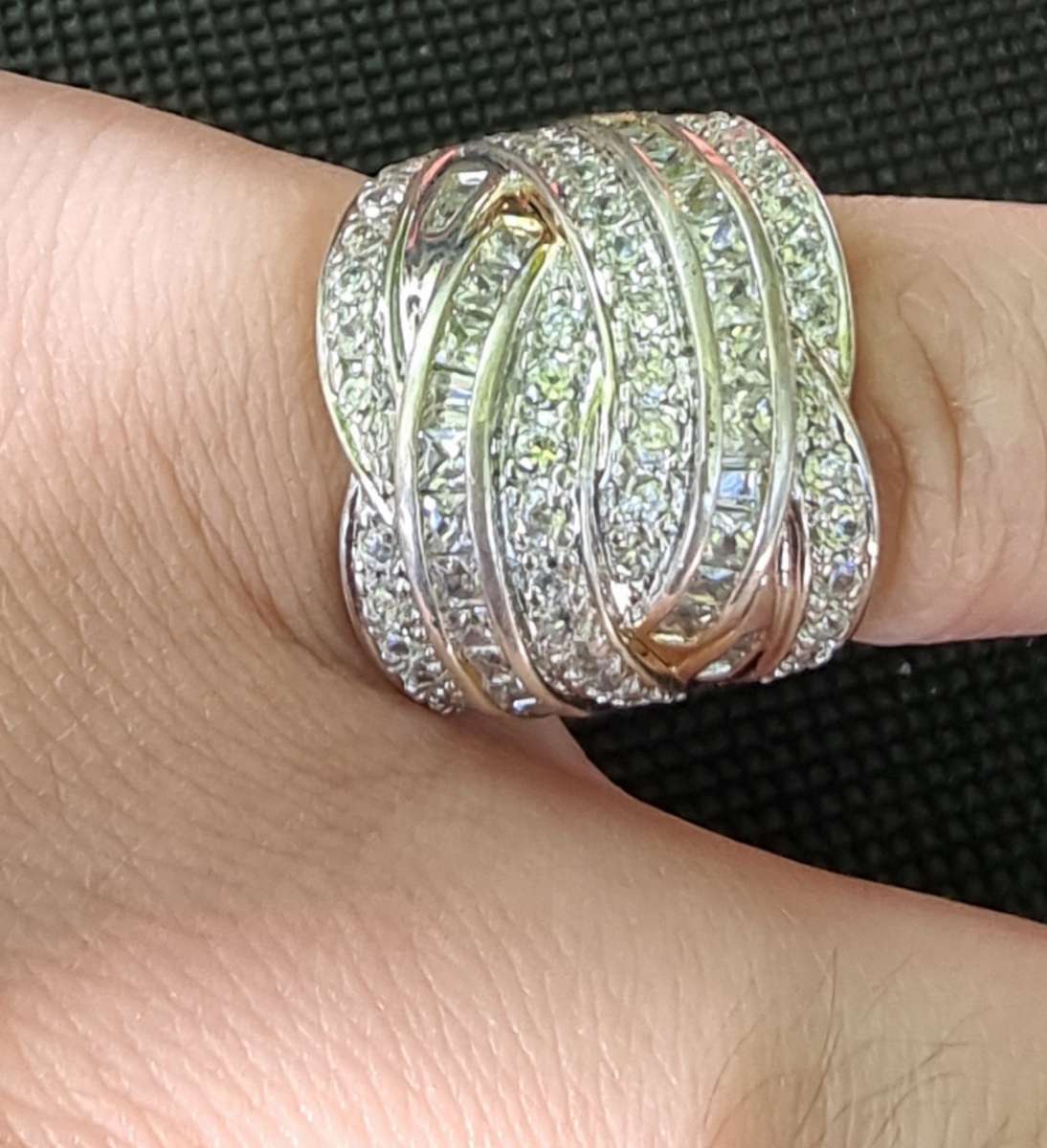 Crossovers Channel CZ 925 Sterling Silver Ring. ( Genuine Silver. )