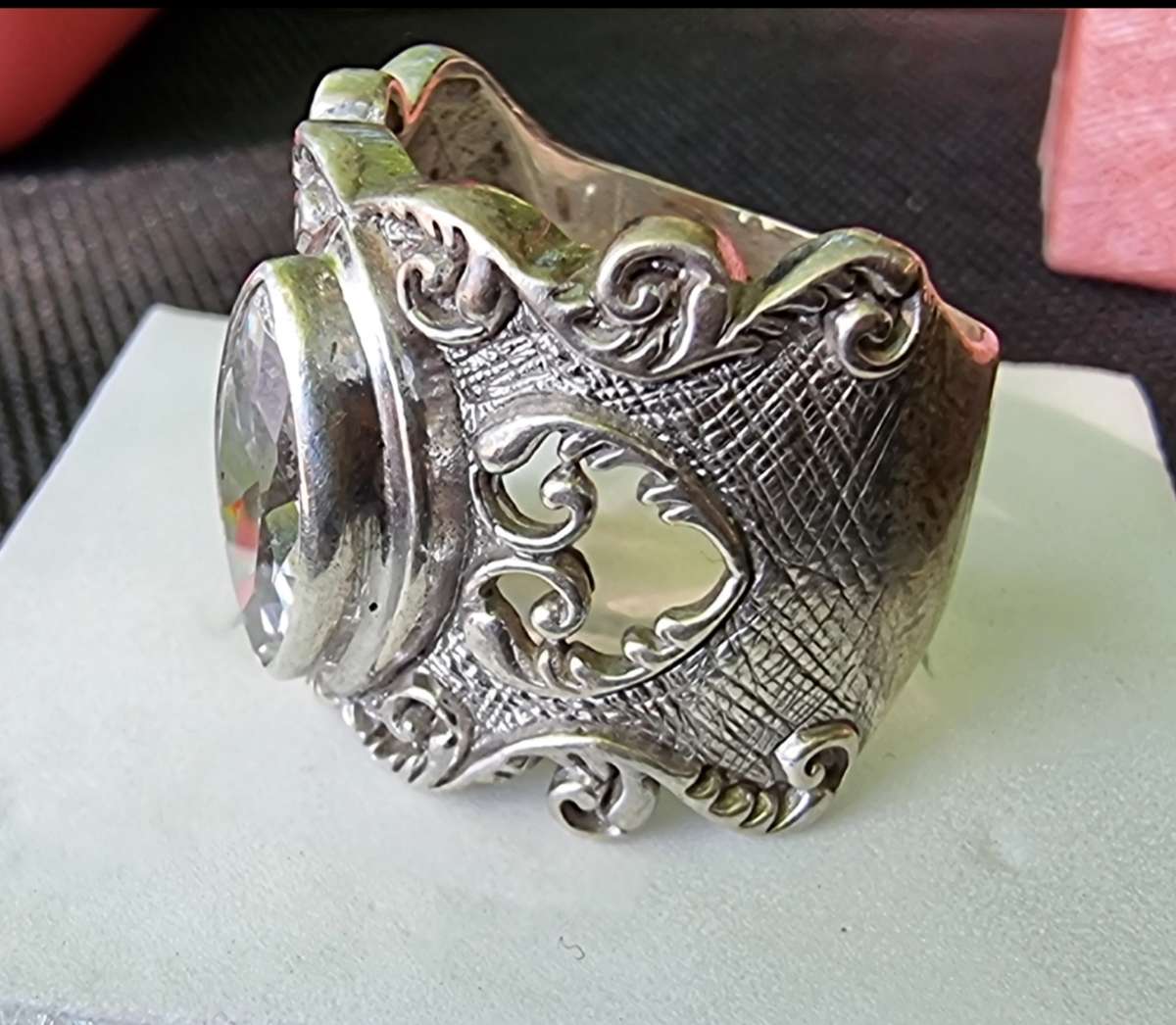 " ANTIQUE" Teardrop CZ 925 Sterling Silver Ring. ( Genuine Silver.)