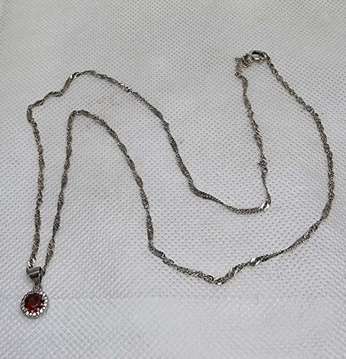 "RED STONE" CZ Pendant on a 925 \ STERLING SILVER "ROPE CHAIN" Necklace.( Genuine Silver. )