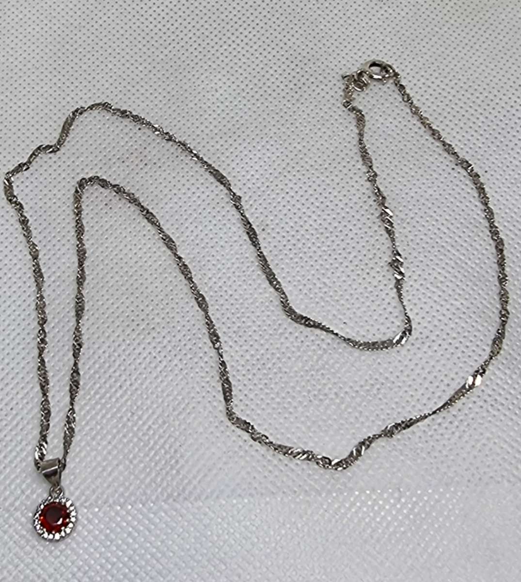 "RED STONE" CZ Pendant on a 925 \ STERLING SILVER "ROPE CHAIN" Necklace.( Genuine Silver. )