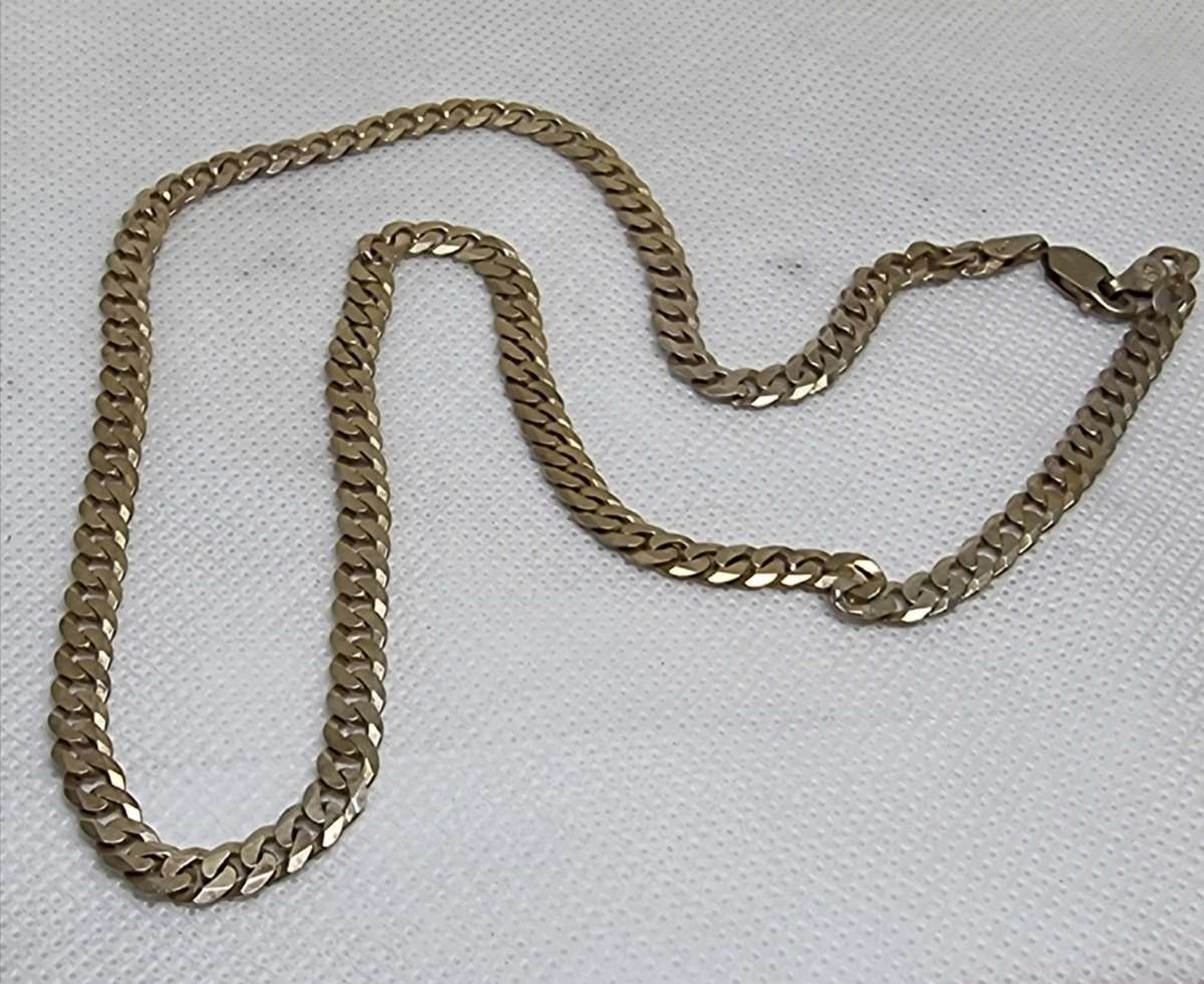 Gold Plated  925 Sterling Silver Flat Curb Chain Necklace.( Genuine Silver)