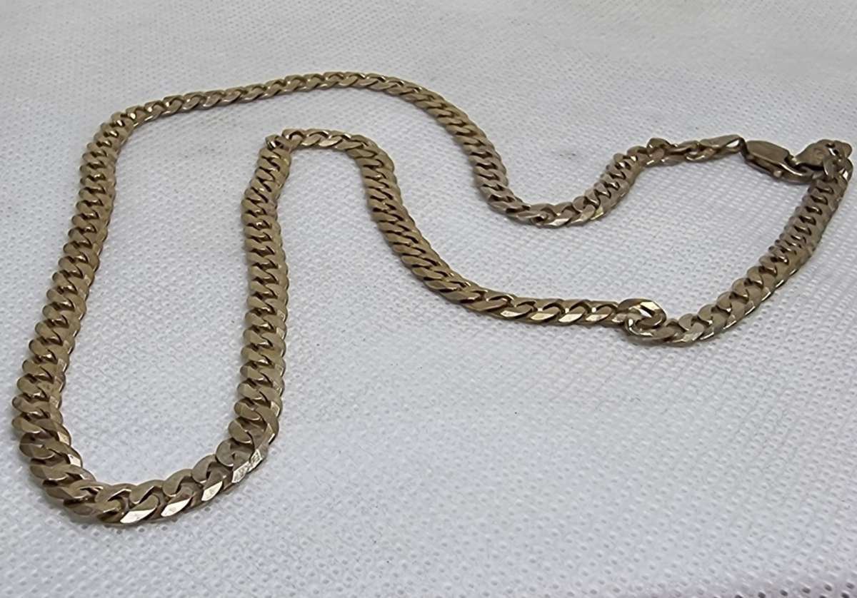 Gold Plated  925 Sterling Silver Flat Curb Chain Necklace.( Genuine Silver)