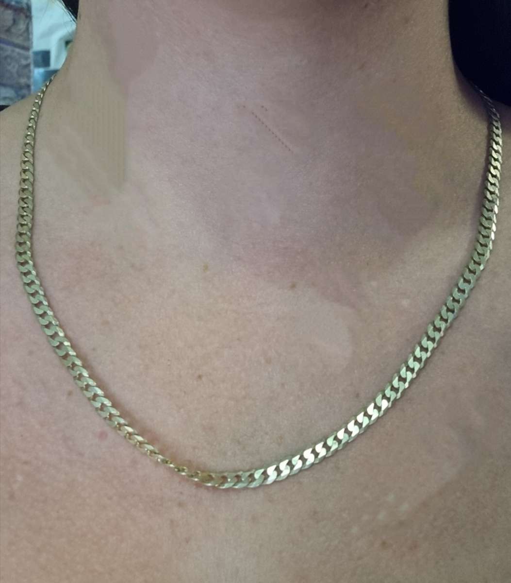 Gold Plated  925 Sterling Silver Flat Curb Chain Necklace.( Genuine Silver)