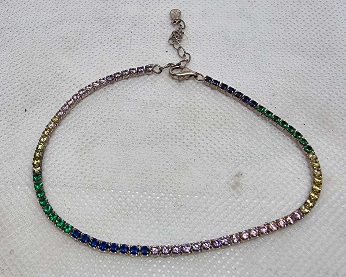 Multi Colour CZ 925 Sterling Silver Fine Tennis Bracelet.( Genuine Silver. )
