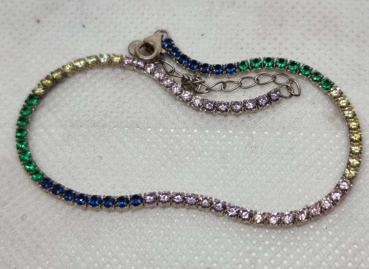 Multi Colour CZ 925 Sterling Silver Fine Tennis Bracelet.( Genuine Silver. )