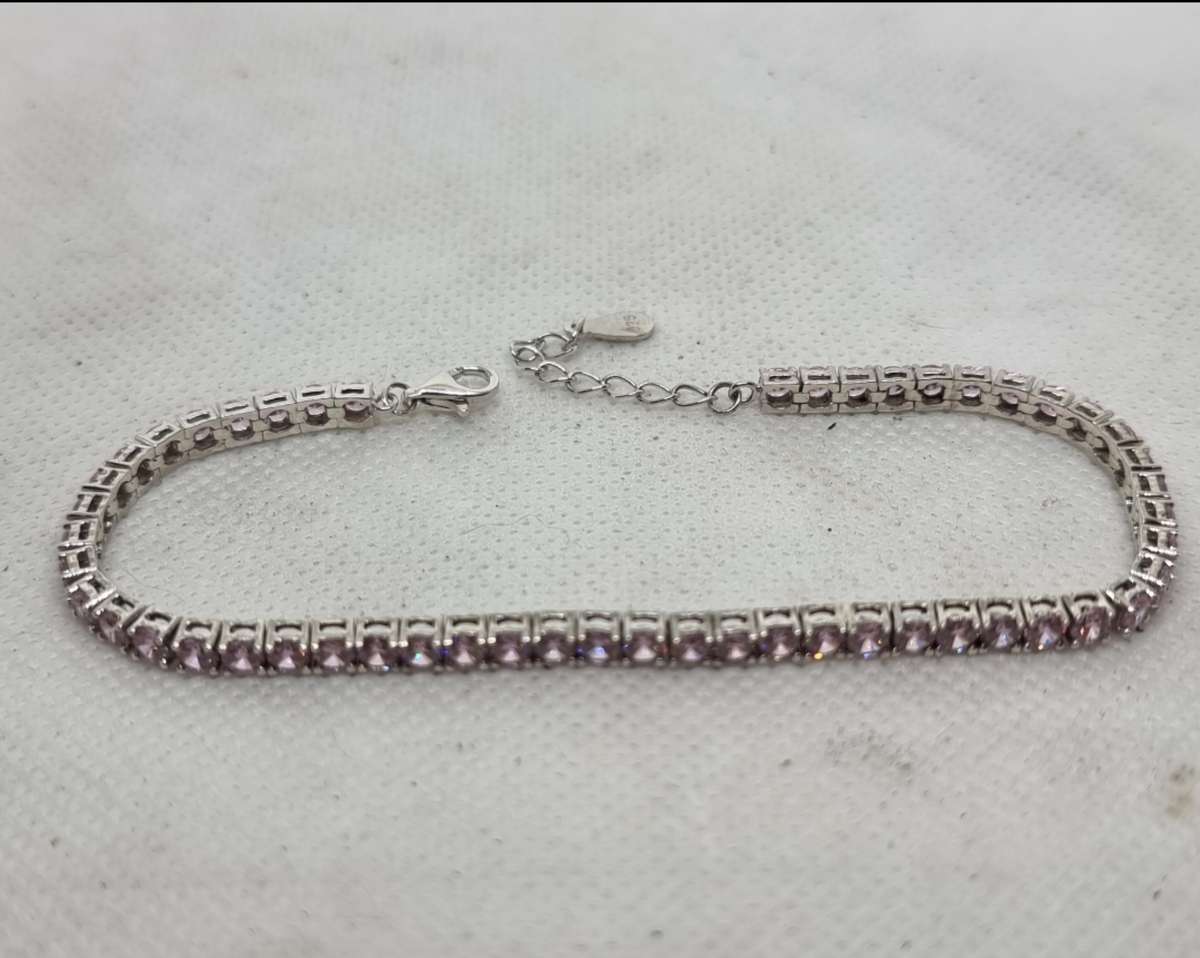 "TENNIS BRACELET" Pink CZ 925 Sterling Silver. ( Genuine Silver. )