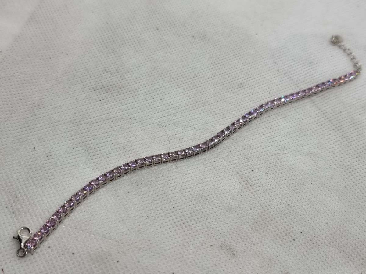"TENNIS BRACELET" Pink CZ 925 Sterling Silver. ( Genuine Silver. )