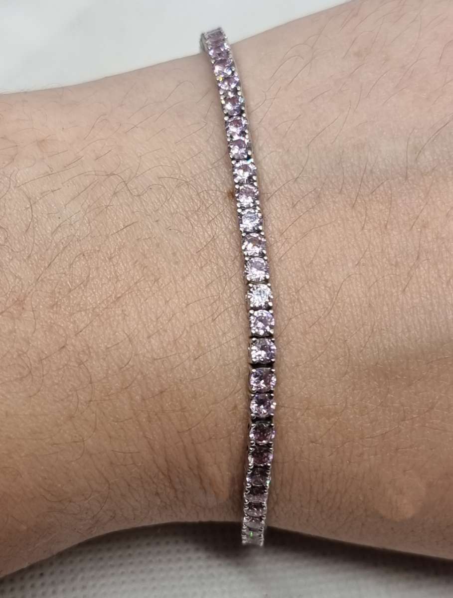 "TENNIS BRACELET" Pink CZ 925 Sterling Silver. ( Genuine Silver. )