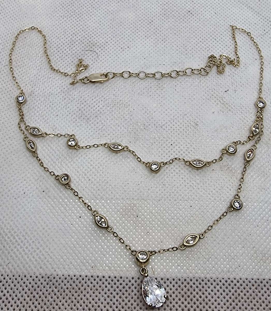 "Beautiful Dainty"  925 Sterling Silver Necklace CZ Stones / Gold Plated ( Genuine Silver)