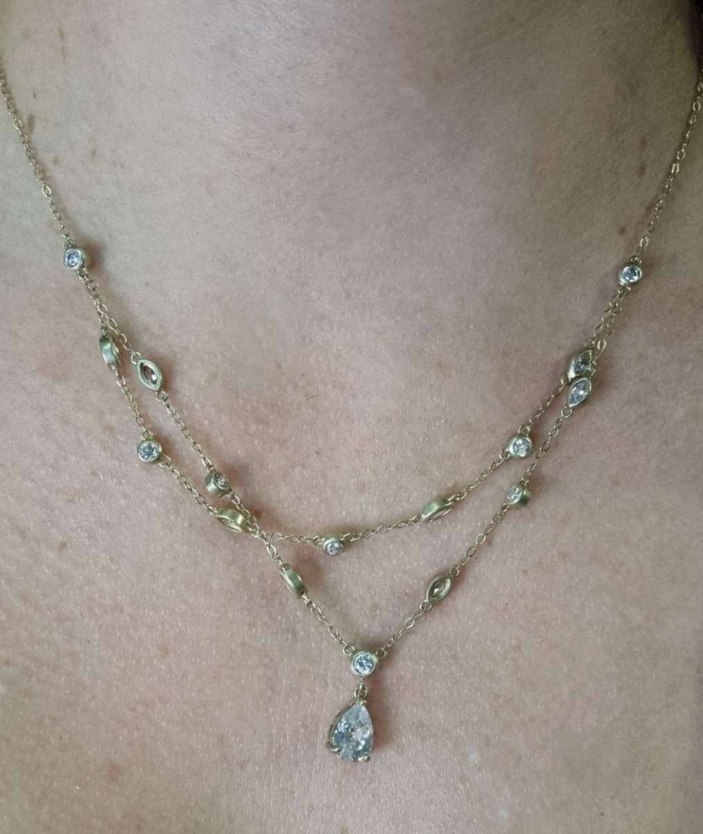 "Beautiful Dainty"  925 Sterling Silver Necklace CZ Stones / Gold Plated ( Genuine Silver)