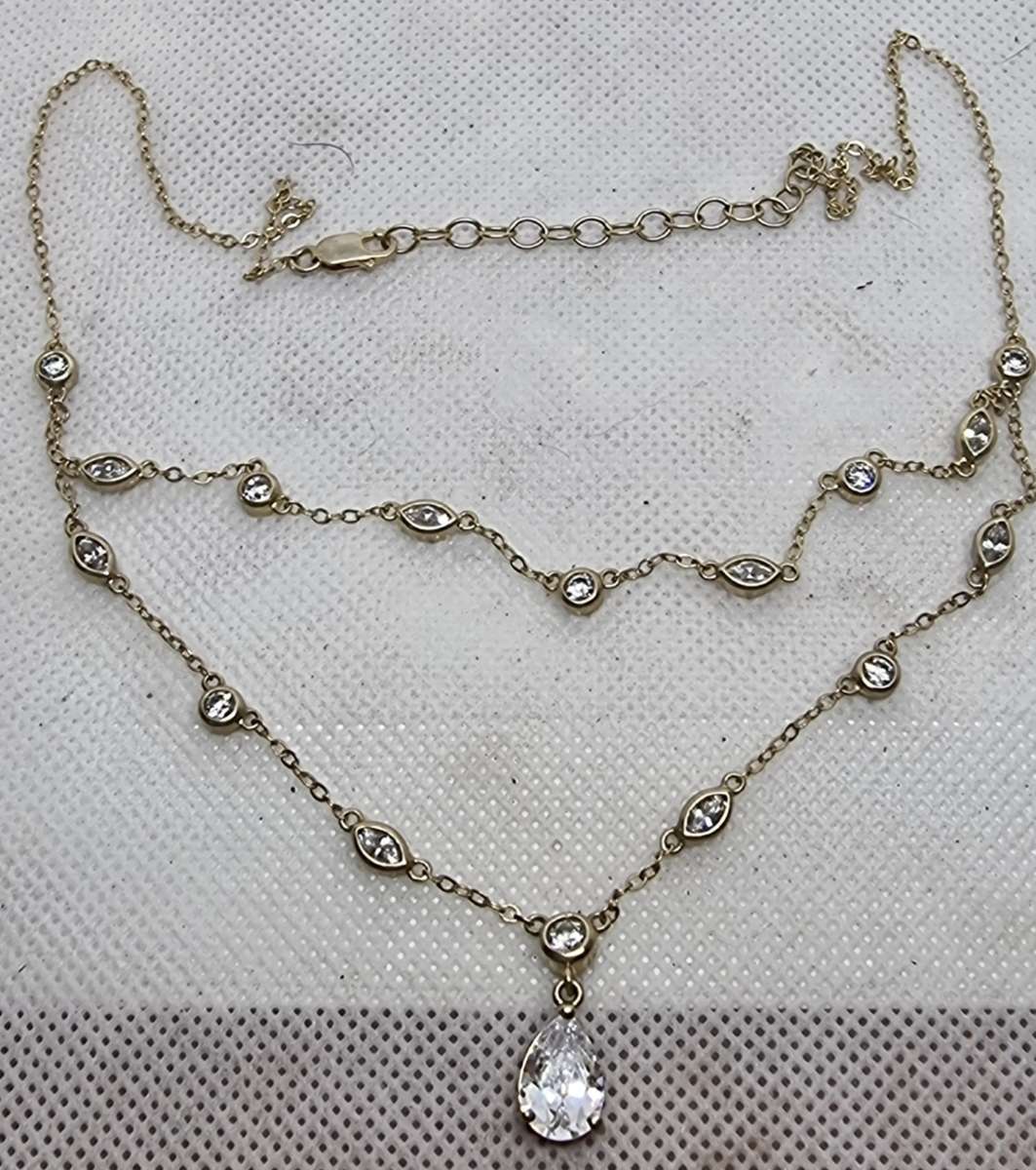 "Beautiful Dainty"  925 Sterling Silver Necklace CZ Stones / Gold Plated ( Genuine Silver)